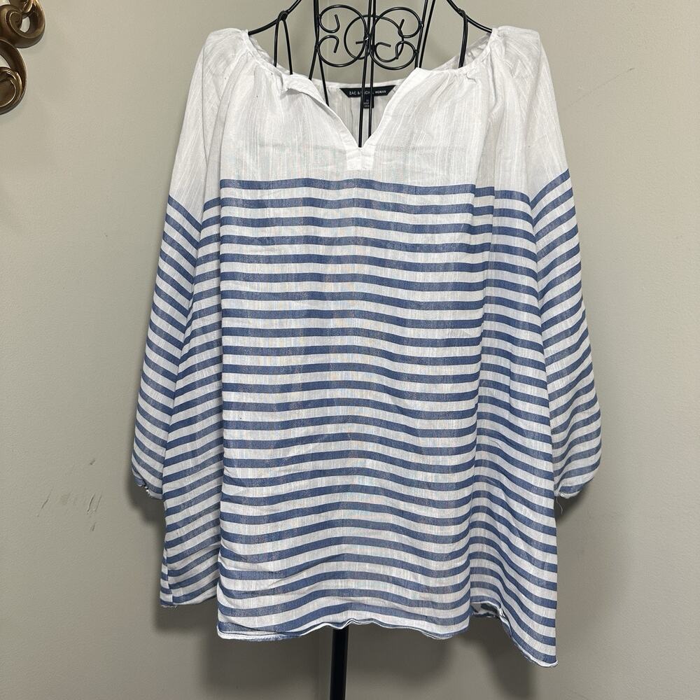 Zac & Rachel Womens Size 1X Plus Top Blouse Flowy Boho Lightweight Semi Sheer